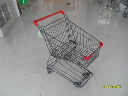 China Supermarktboodschappenwagentje met 4 wielen met Basisnet 45L en Rode Handvatbar fabriek