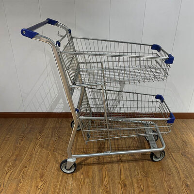 kopen American Style Two Layers Metal Supermarket Shopping Cart Trolley with 4 Universal Wheels online vervaardiging